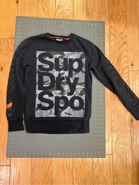 Superdry Men’s Black Crewneck Sweatshirt with Camo Logo Panel